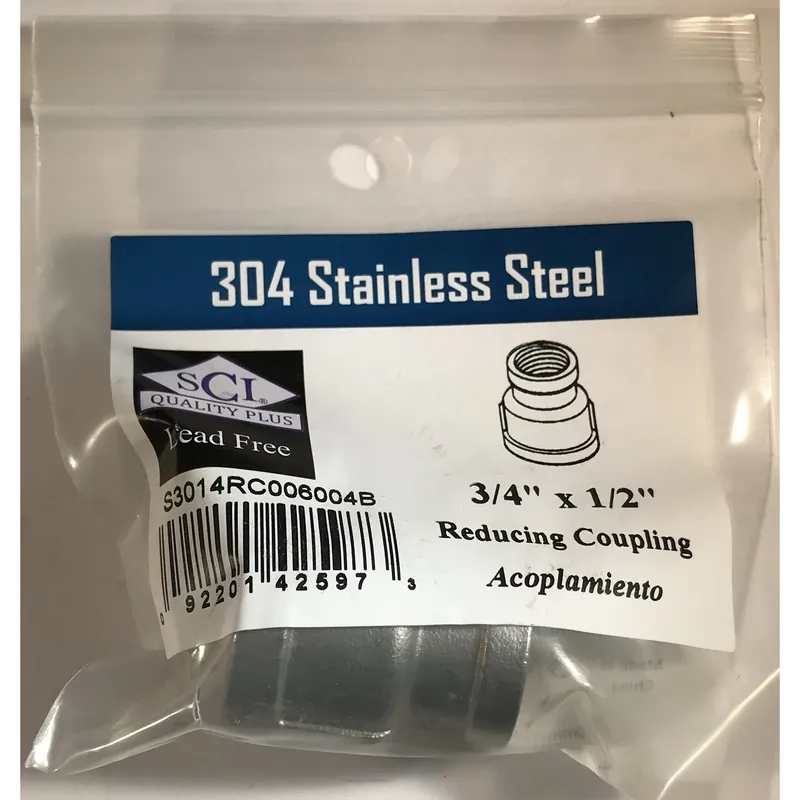 3/4 In. Fpt X 1/2 In. Fpt Stainless Steel Reducing Coupling