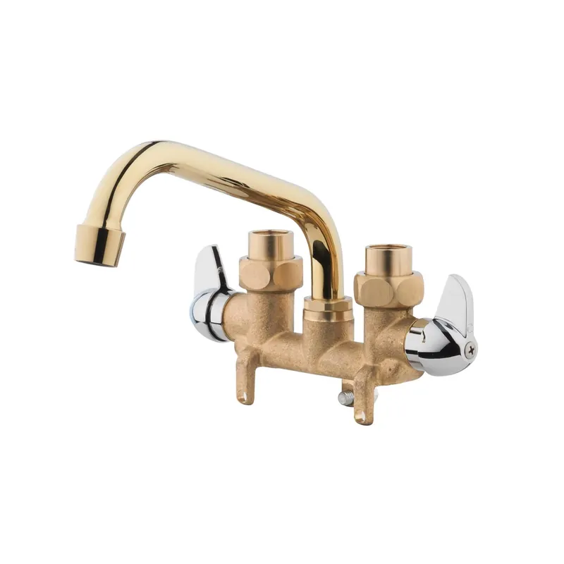 Laundry Faucet, Clamp Mount, Rough Brass, 2 Chrome Handles