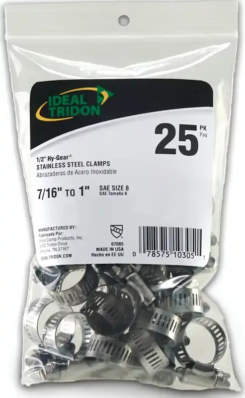 Hy Gear 7/16 In To 1 In. Sae 8 Silver Hose Clamp Stainless Steel Band