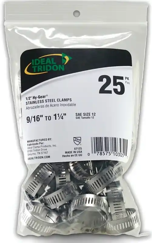 Hy Gear 9/16 In To 1-1/4 In. Sae 12 Silver Hose Clamp Stainless Steel Band