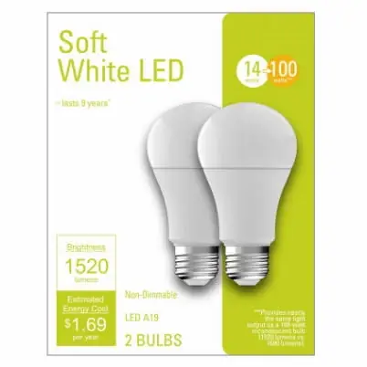 Led Light Bulbs, A19, Soft White, 1520 Lumens, 14 Watt, 2-pk.