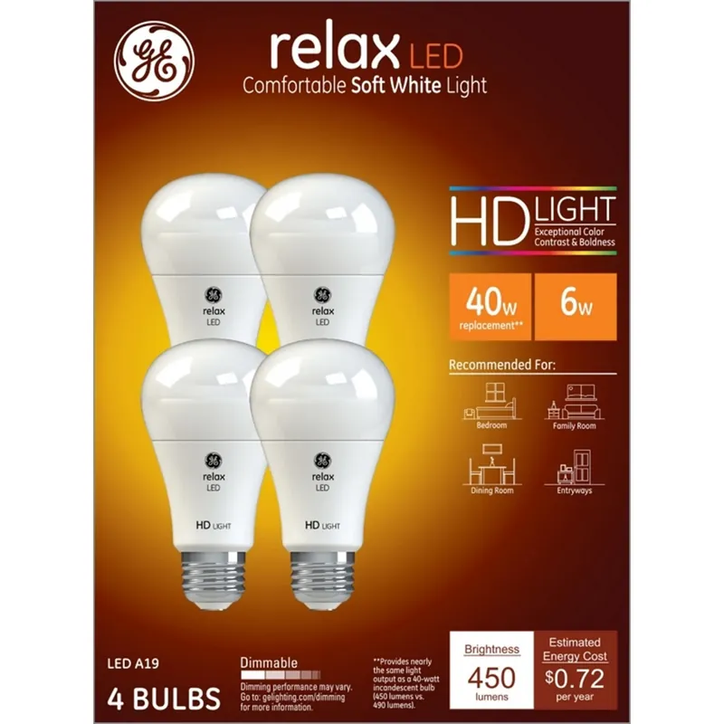 240106 6w A19 Shape Soft White Light Color Bulb - Pack Of 4