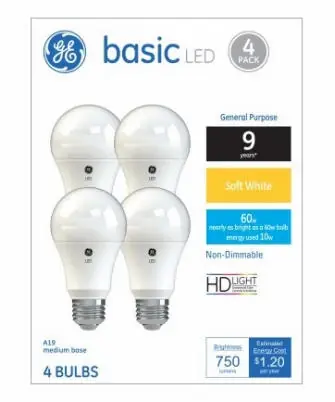 Led Light Bulbs, Soft White, 760 Lumens, 9.5 Watt, 4-pk.