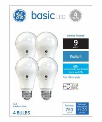 Led Light Bulbs, Daylight, 760 Lumens, 9.5 Watt, 4-pk.