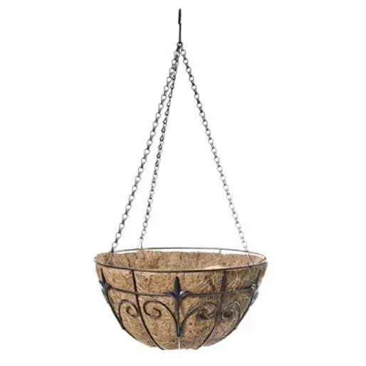 Hanging Plant Basket, Black Finial Motif, 14-in.