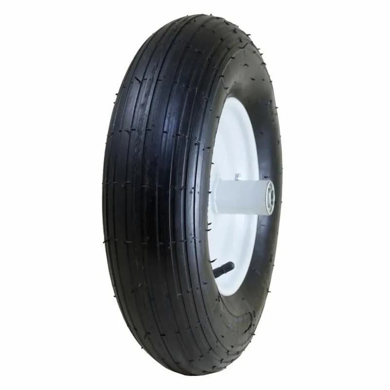Wheelbarrow Tire + Wheel Assembly, Ribbed Tread, Pneumatic, 4.80-8