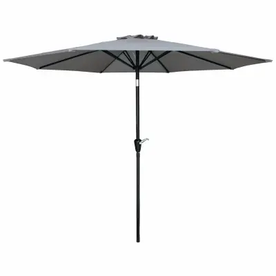 Patio Market Umbrella, Crank Open/tilt, Steel Pole, Gray Fabric, 9 Ft.