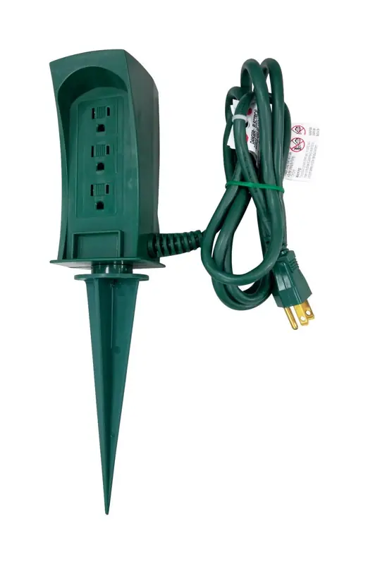 6 Ft. Green Yard Stake Power Strip With 3 Outlets And Circuit Breaker