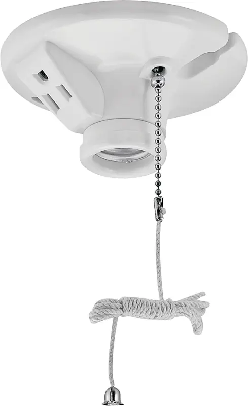 S865w-sp Pull Chain Ceiling Lampholder, 15a, 250v, White Thermoset