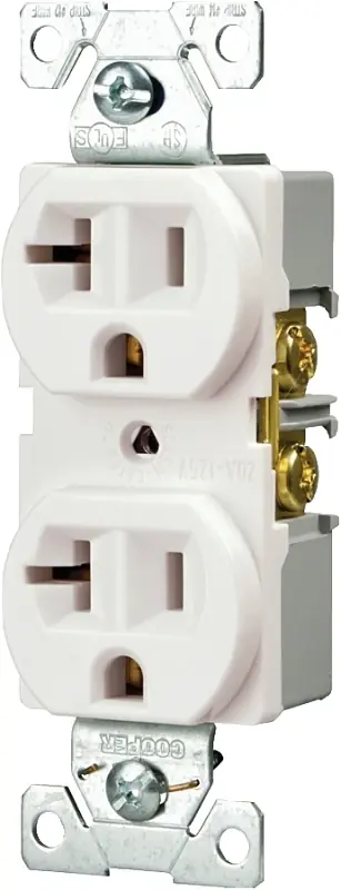 Br20w 20 Amp Commercial Duplex Straight Blade Receptacle, White