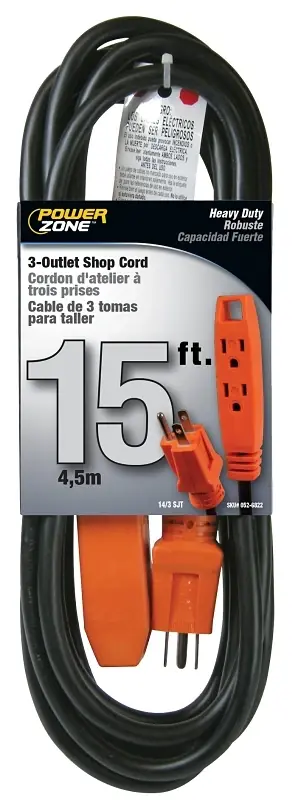 Or890715 3 Outlet Heavy Duty Extension Cord, 15 Feet, Black/orange