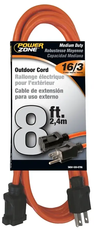 Outdoor Extension Cord 16 Awg 8 Feet Orange Model Or501608