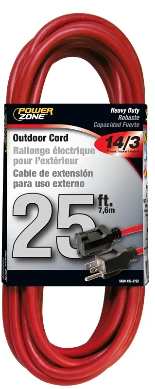14/3 25 Ft Outdoor Extension Cord - Heavy Duty, Water Resistant, Flame Retardant