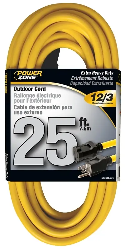 Or500825 12/3 25-foot Yellow Outdoor Extension Cord