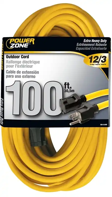 100 Ft Outdoor Extension Cord, 12 Awg, 13 A, 125 V, Yellow