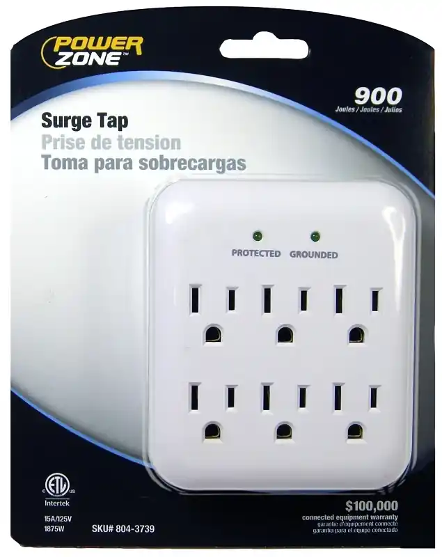 Surge Protector Tap, 6 Outlet, 1140 Joules, Model Or802115, White