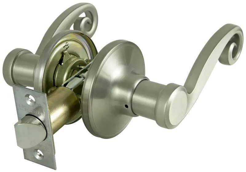 L6 Passage Lever Set, Reversible Satin Nickel Finish For Interior Doors
