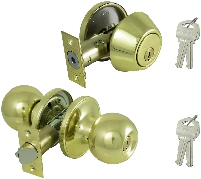 B37b1-ps Deadbolt And Entry Lockset, Keyed Alike Key, Brass 2 Pack