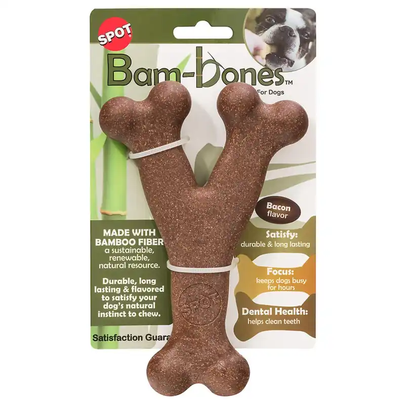 Bam-bones For Dog Brown Bamboo Fibers Bacon-flavored Wish Bone Pet Toy 1 Pk