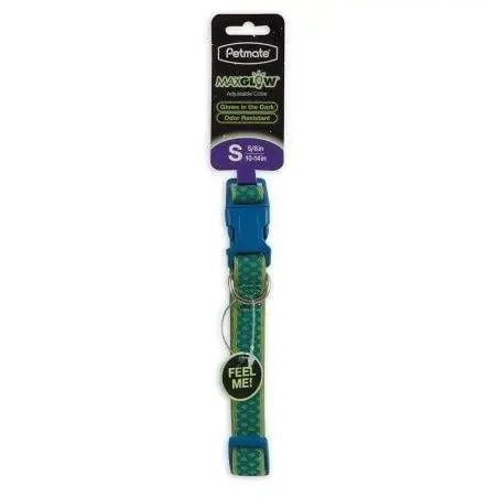 Dog Collar, Glow-in-the Dark, Green Grid, 5/8 X 10-14-in.