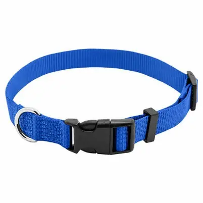 Dog Collar, Adjustable, Blue Nylon, Quadlock Buckle, 3/4 X 14 To 20-in.