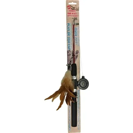 Cat Toy Fishing Rod & Reel Kitty Teaser Assorted Colors