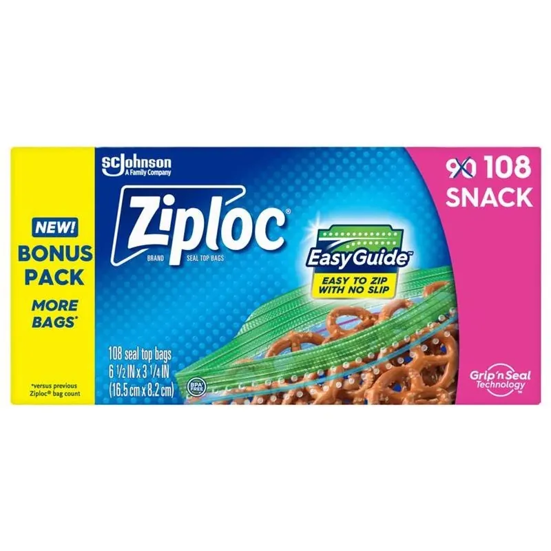 Grip‑n‑seal Clear Snack Bags – 108‑count, Freezer & Microwave Safe
