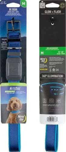 Nitedog Rechargeable Lighted Dog Collar, Blue Leds, Medium Dogs