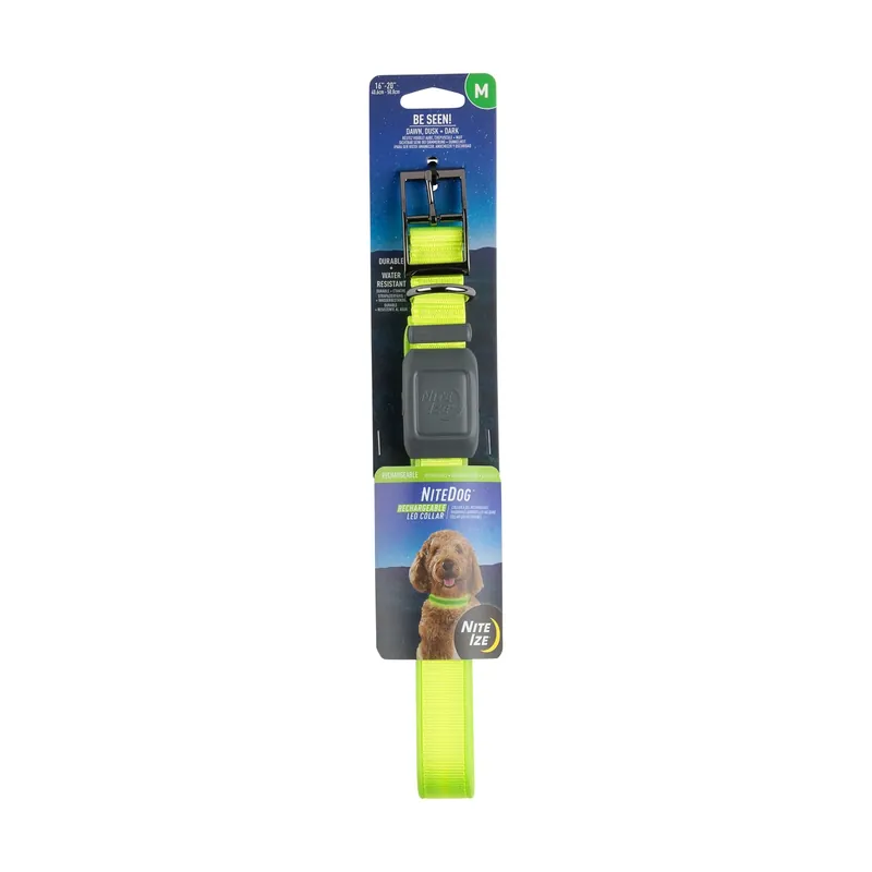 Nitedog Rechargeable Lighted Dog Collar, Green Leds, Medium Dogs