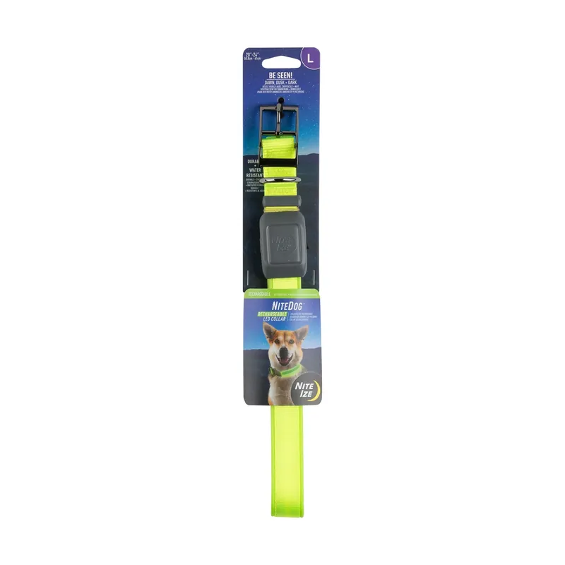 Nitedog Rechargeable Lighted Dog Collar, Lime/green Leds, Large Dogs
