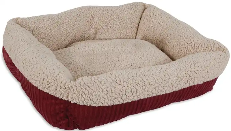 Self-warming Oval Lounger Pet Bed, 19.5 In L, Faux Lambs Wool/corduroy, Cream/red