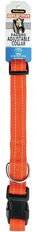 Reflective Padded Dog Collar, Orange, 1 X 18-26-in.