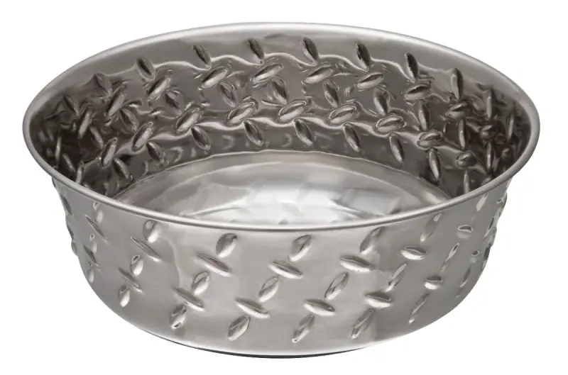 Silver Diamond Plated Stainless Steel Pet Bowl, 2 Cups Capacity, Model 7254