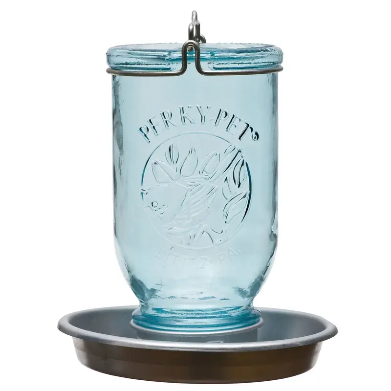 Wild Bird Waterer, Antique Blue Mason Jar