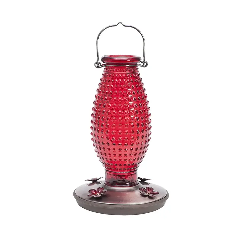 Hummingbird Feeder, Vintage Red Hobnail